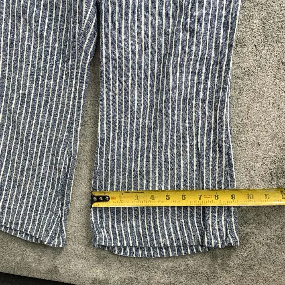 Free People Linen Blend Pants Womens 8 Blue Pinestripe High Rise Pull On Boho